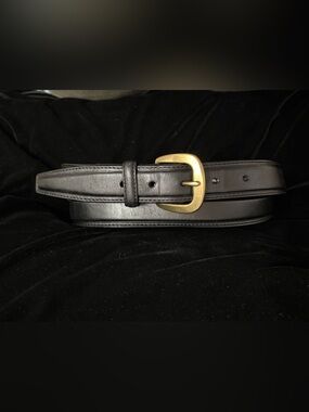 Men’s LRL Lauren Ralph Lauren Black Leather Belt w/ Brass Buckle Sz 42